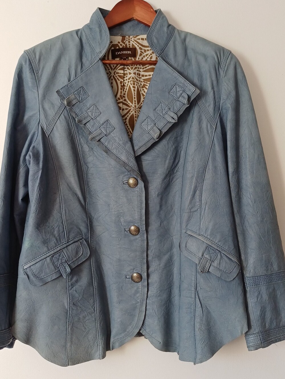 Danier Blue Leather Festival Jacket Size L/G